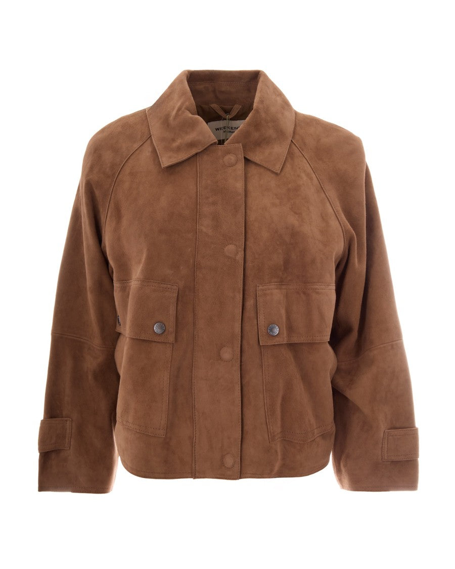 Max Mara Soft Suede Shirt Collar Raglan Sleeve Jacket