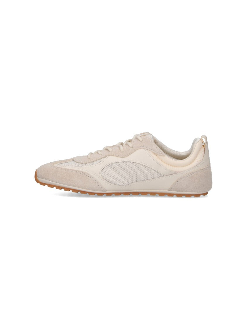 Tory Burch Field T-Monogram Cream Suede Mesh Sneakers