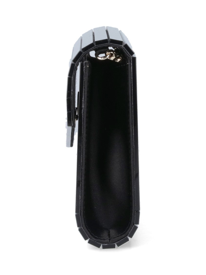 Jimmy Choo Candy Black Ribbed Panel Chain Strap Asymmetric Clutch