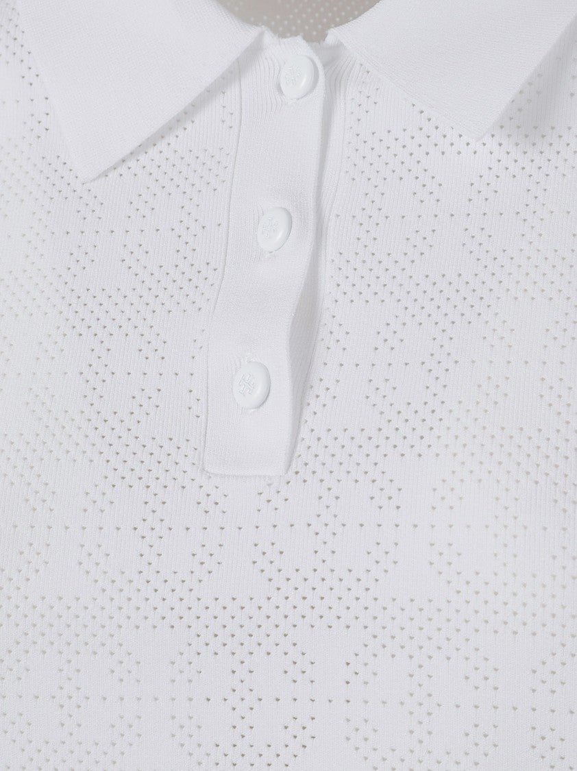 Tory Burch White Cotton Perforated Polo Shirt