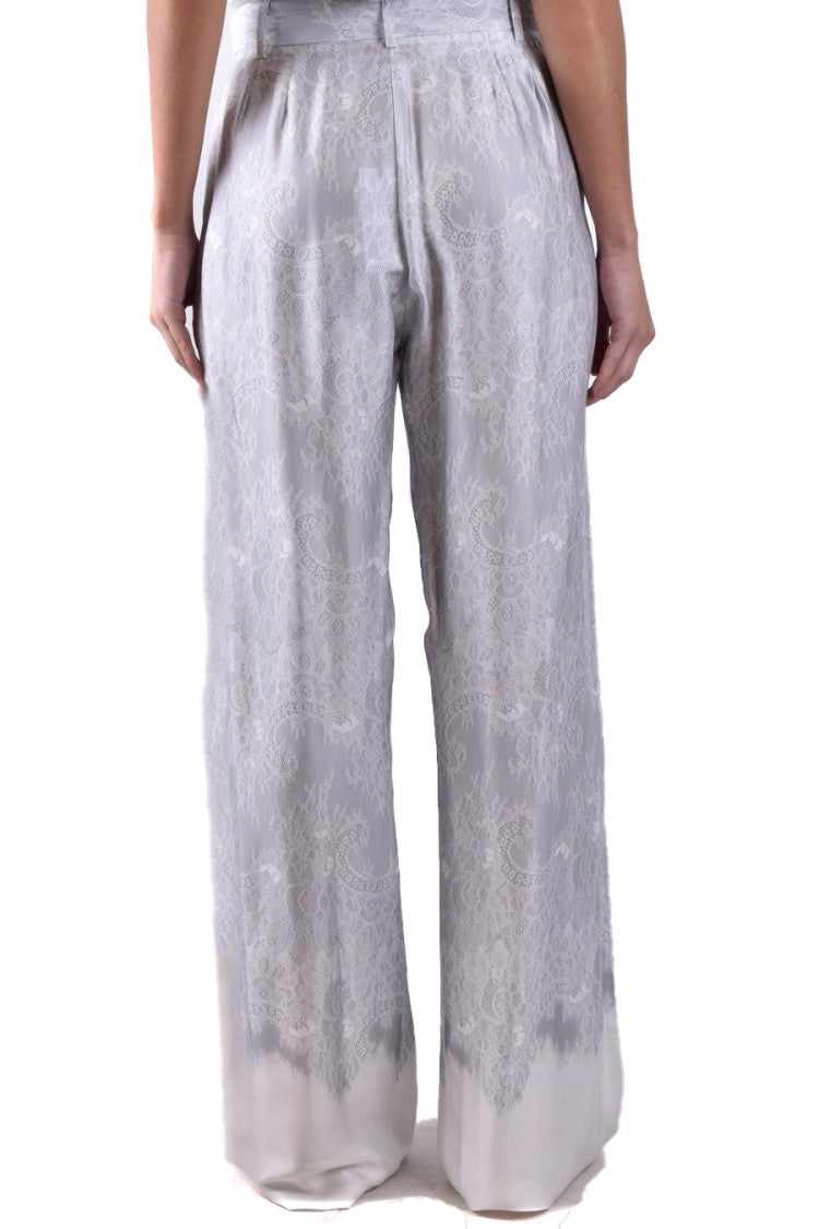 Ermanno Grey Viscose Lace-Jacquard Wide-Leg Trousers