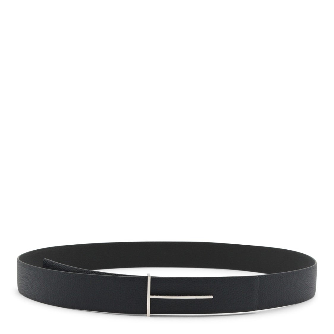 Tom Ford Textured Black Strap Belt With Silver-Tone Buckle