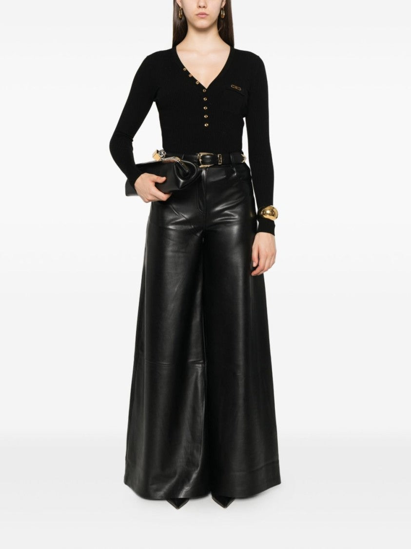 Elisabetta Franchi Fitted Ribbed Sweater With Asymmetrical Button Detail