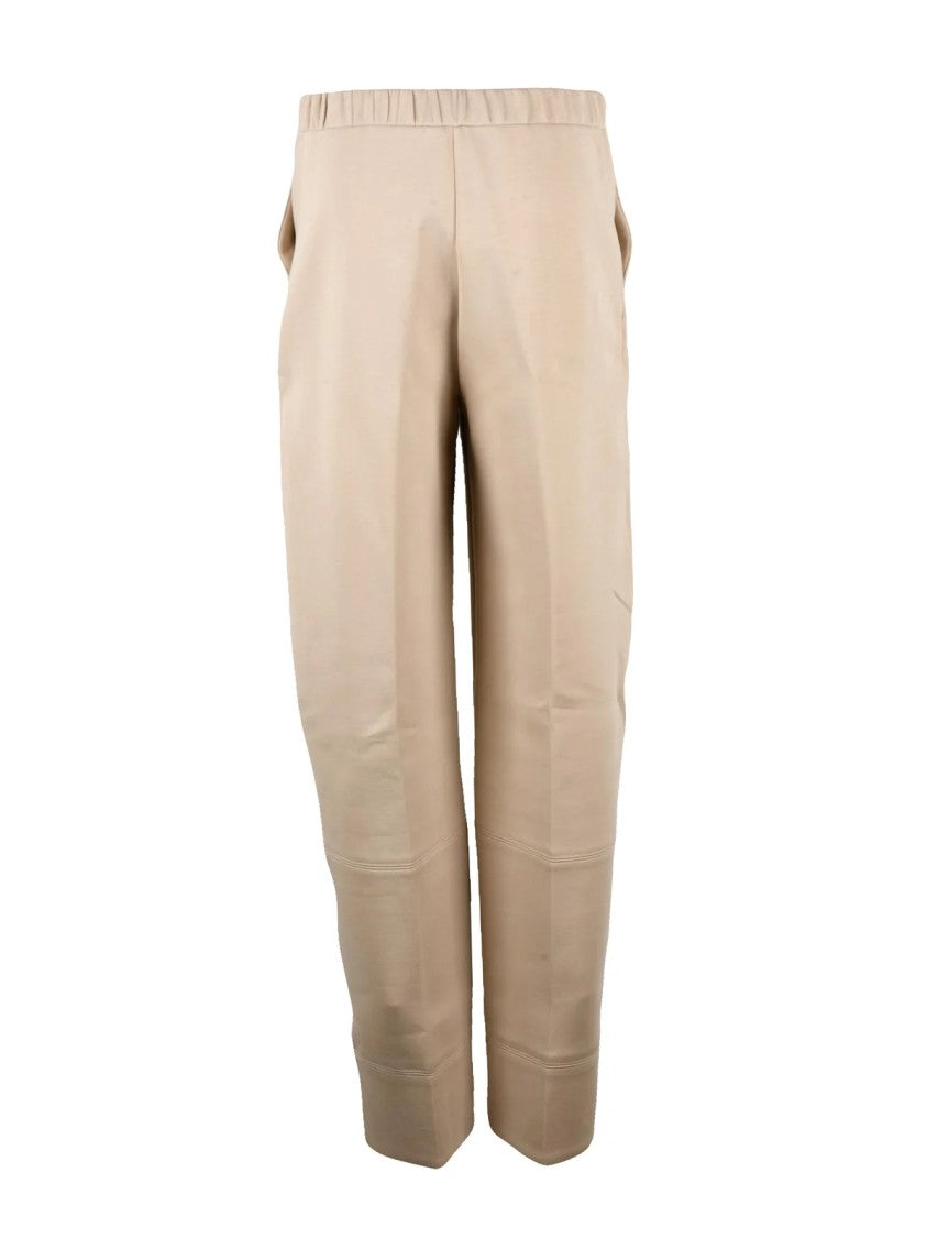 Mm By Max Mara Relaxed-Fit Beige Sweatpants With Cuffed Hems And Seam Detailing