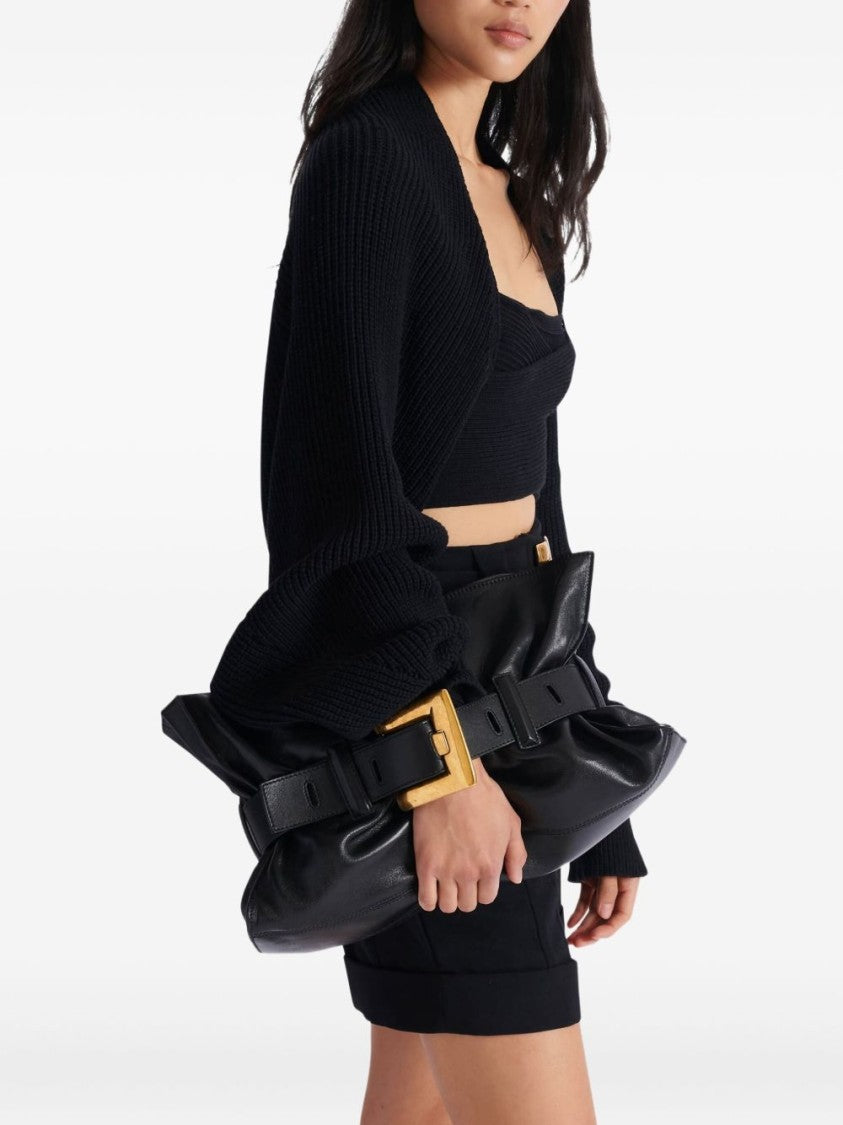 Balmain Black Gathered Silk-Blend Shoulder Bag