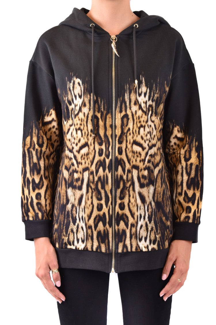 Roberto Cavalli Multicolor Animal Print Sweatshirt With Gold-Tone Zipper