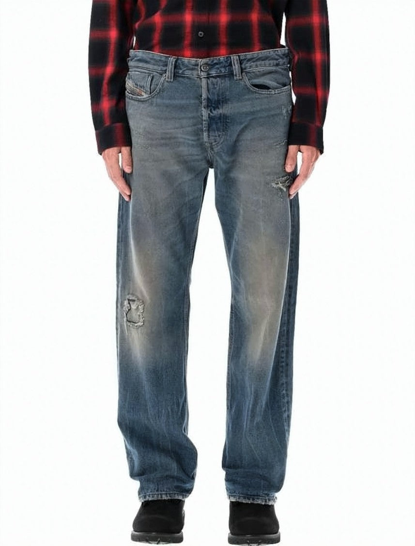 Diesel Relaxed Fit Distressed Denim Pants With Classic Five-Pocket Styling