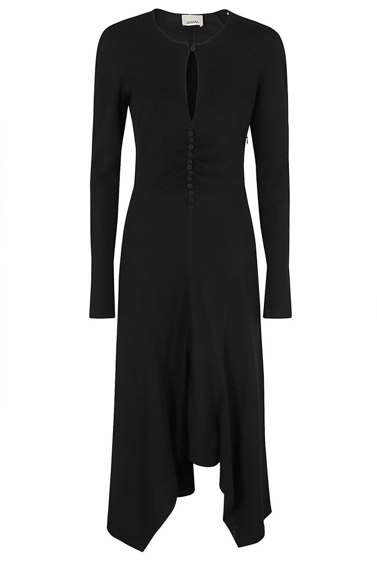 Isabel Marant Asymmetrical Black Midi Dress With Button Details