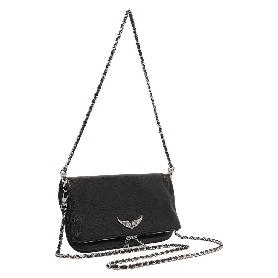 Zadig & Voltaire Textured Black Leather Rock Shoulder Bag With Chain-Link Strap