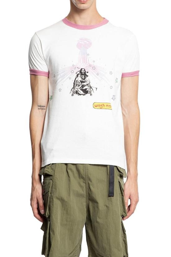 Kapital Short-Sleeved Graphic Print T-Shirt With Pink Trim