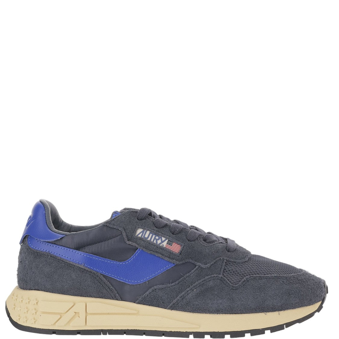 Autry Navy Leather Blend Sneakers With Front Lacing Design