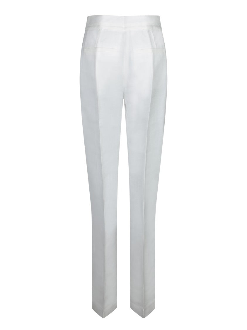 Jacquemus Straight-Cut White Trousers With Metal Ring Detail