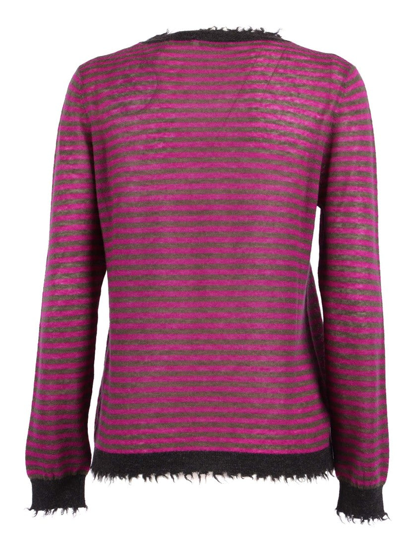 Kangra Cashmere Striped Crew Neck With Fringed Trim