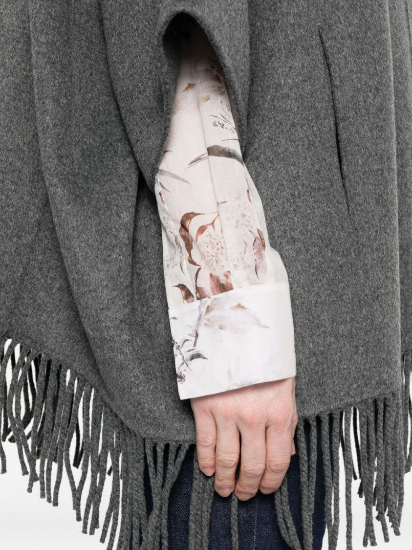 Yerse Glen Grey Wool-Blend Coat With Cape Sleeves