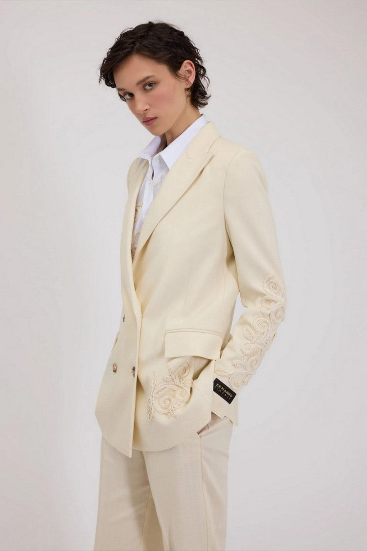 Ermanno White Wool-Blend Notch-Lapel Blazer