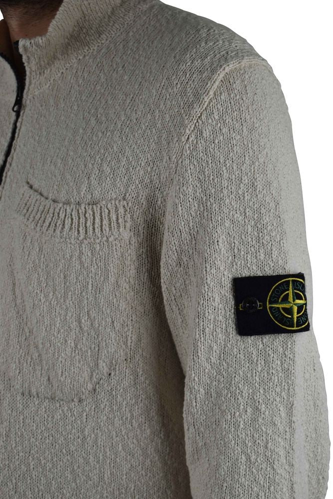 Stone Island Textured Mesh Knit Sweater With High Collar