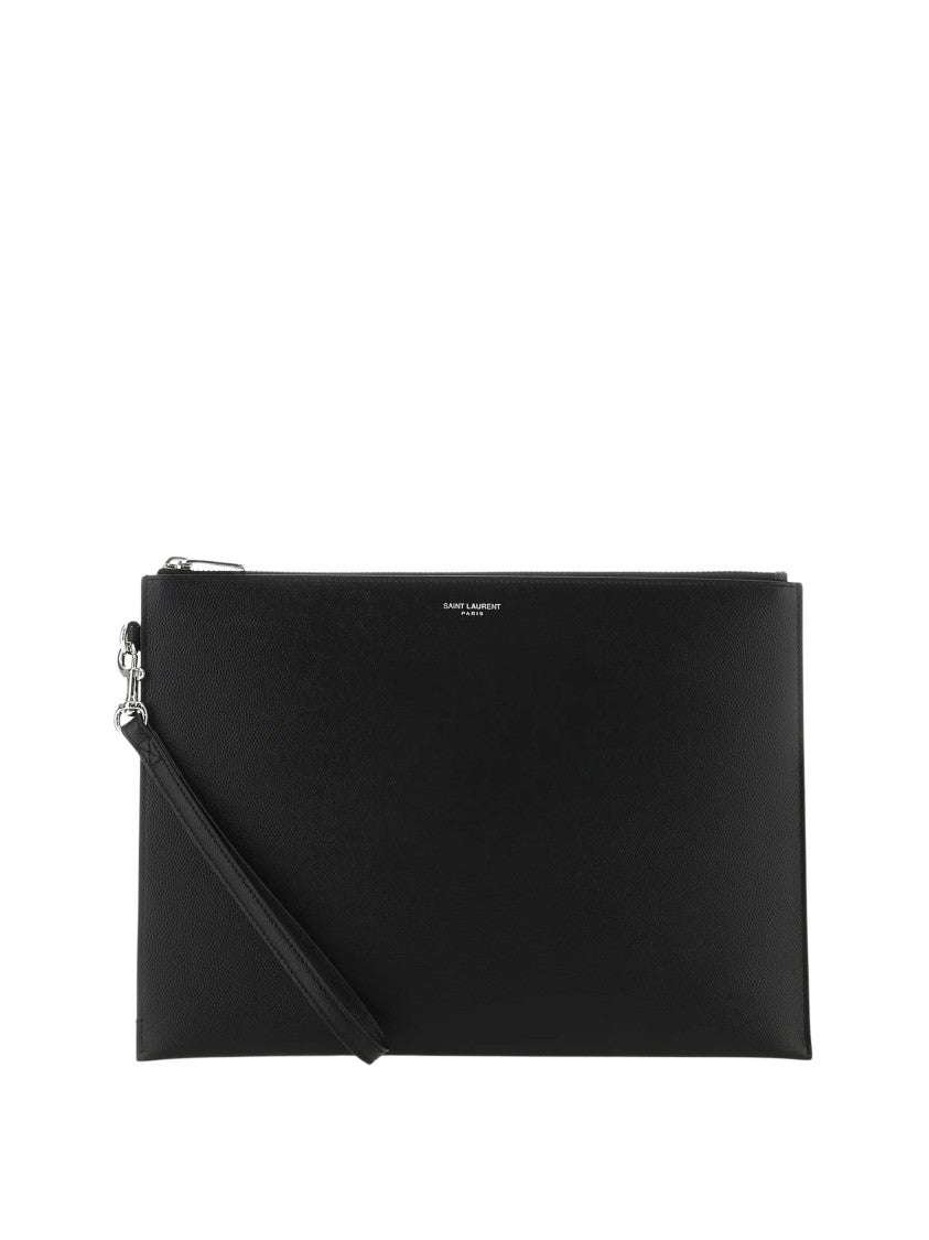 Saint Laurent Leather Tablet Case With Zip Closure And Iconic Monogram