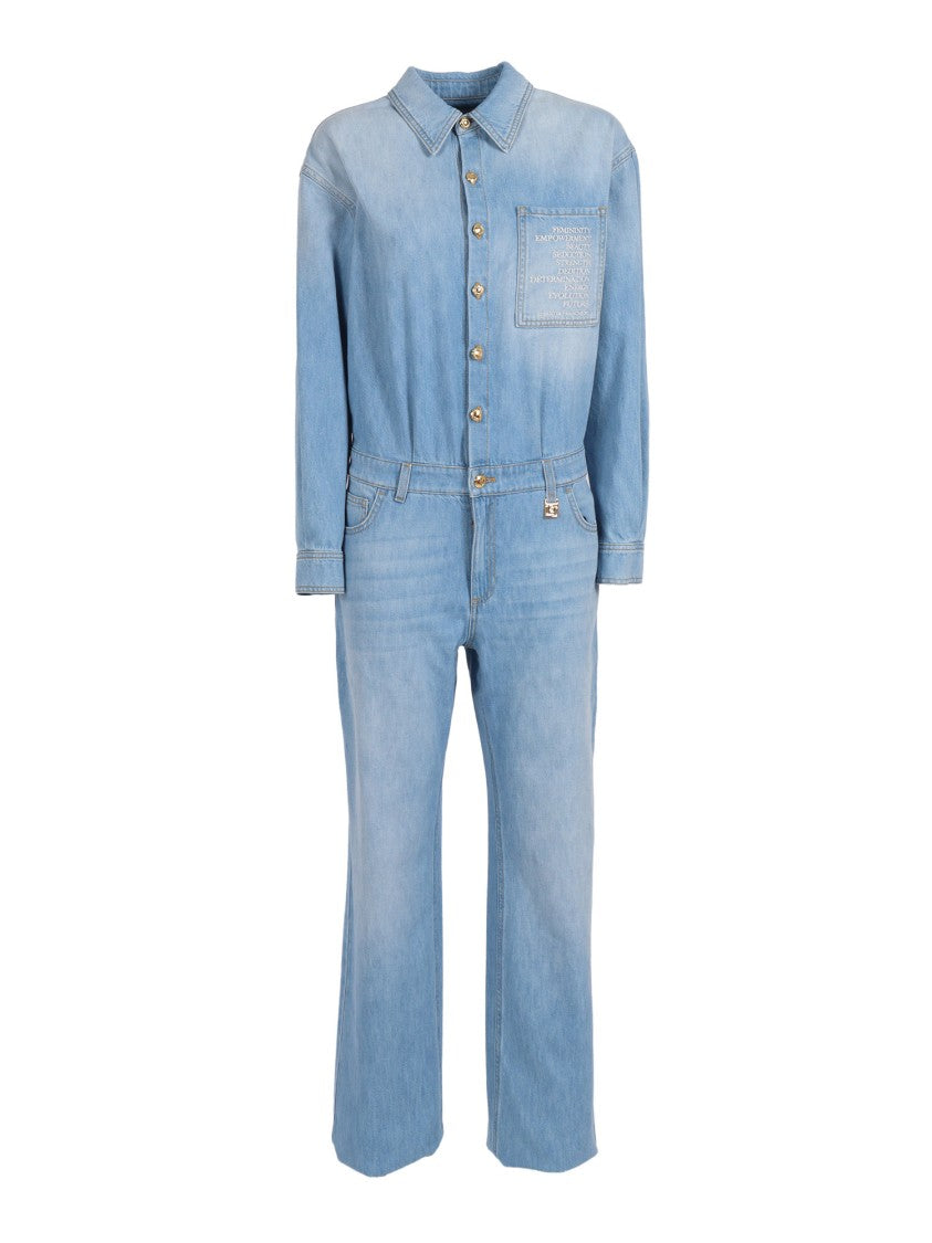 Elisabetta Franchi Light Blue Button Up Jumpsuit