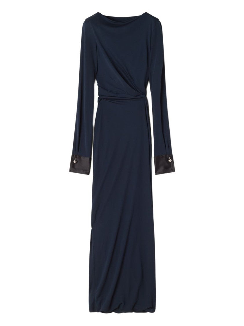 Lanvin Dark Blue Long Sleeve Side Slit Dress