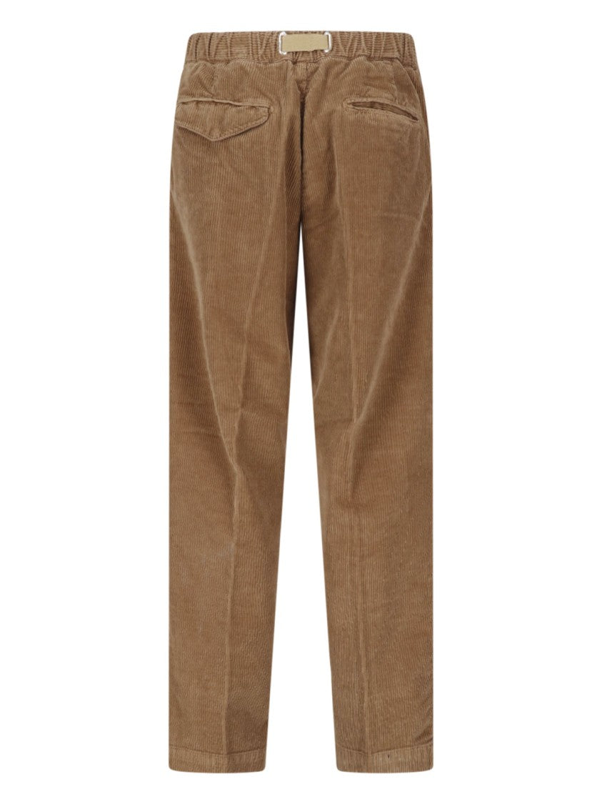 White Sand Brown Pleated Corduroy Straight-Leg Pants