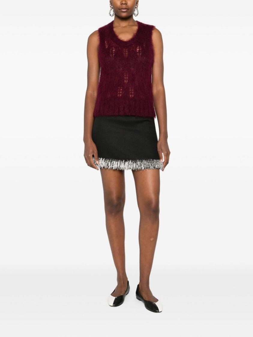 Forte Forte Sleeveless Burgundy Knit Sweater With Openwork Details