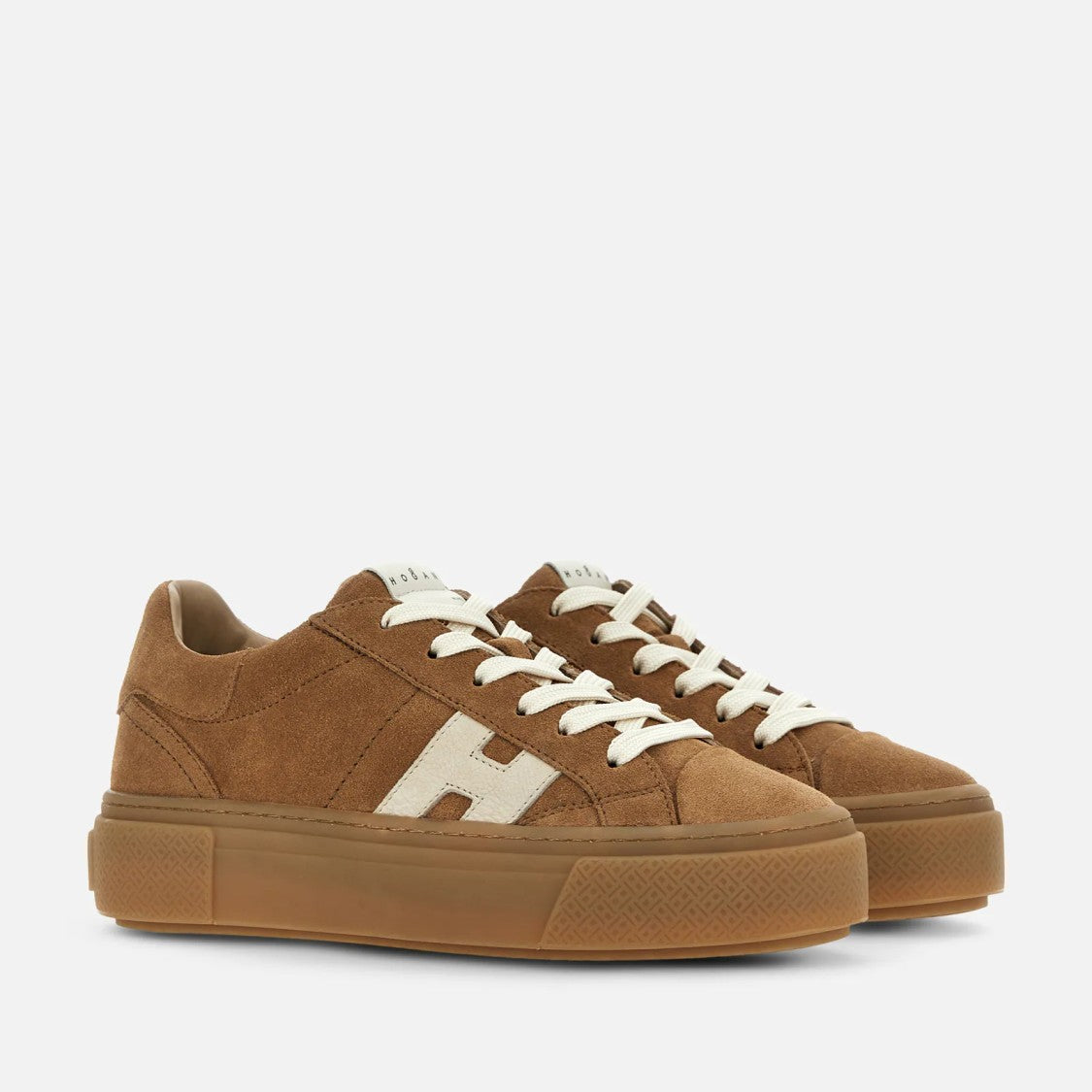 Hogan Warm Brown Suede Elevated Platform Sneakers