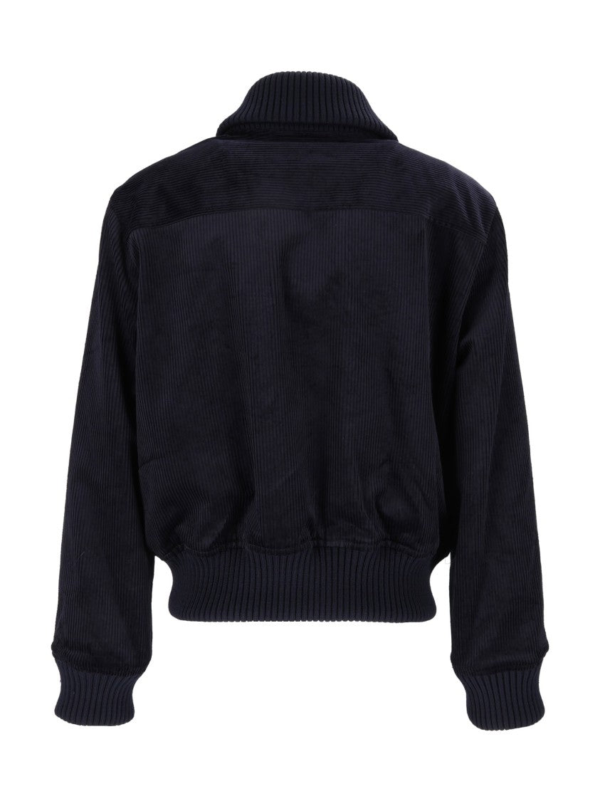 Aspesi Cropped Black Ribbed Shawl-Collar Corduroy Jacket