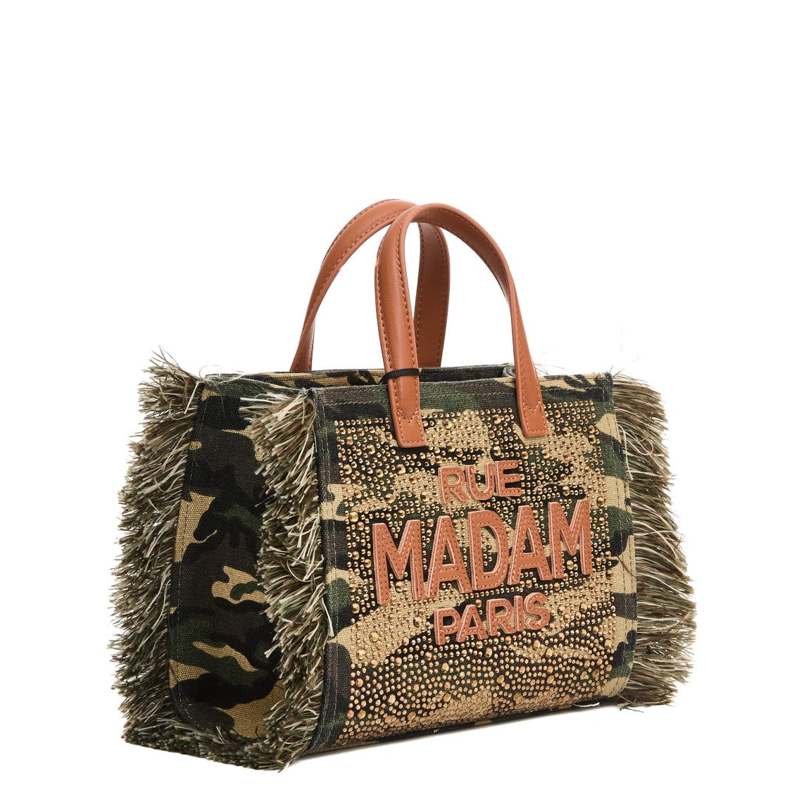 Rue Madame Camouflage Mini Tote With Rhinestone Accents