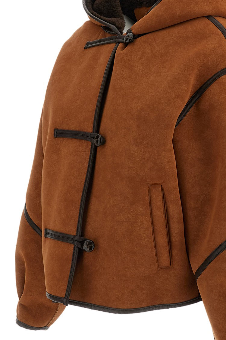 Stand Studio Brown Fia Hooded Toggle Faux Shearling Jacket