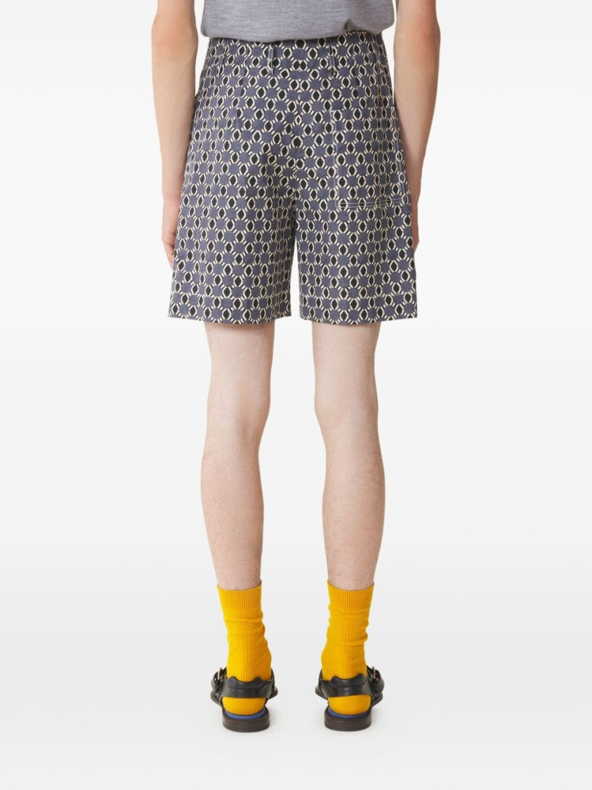 Lanvin Grey Geometric Pattern Cotton Casual Shorts