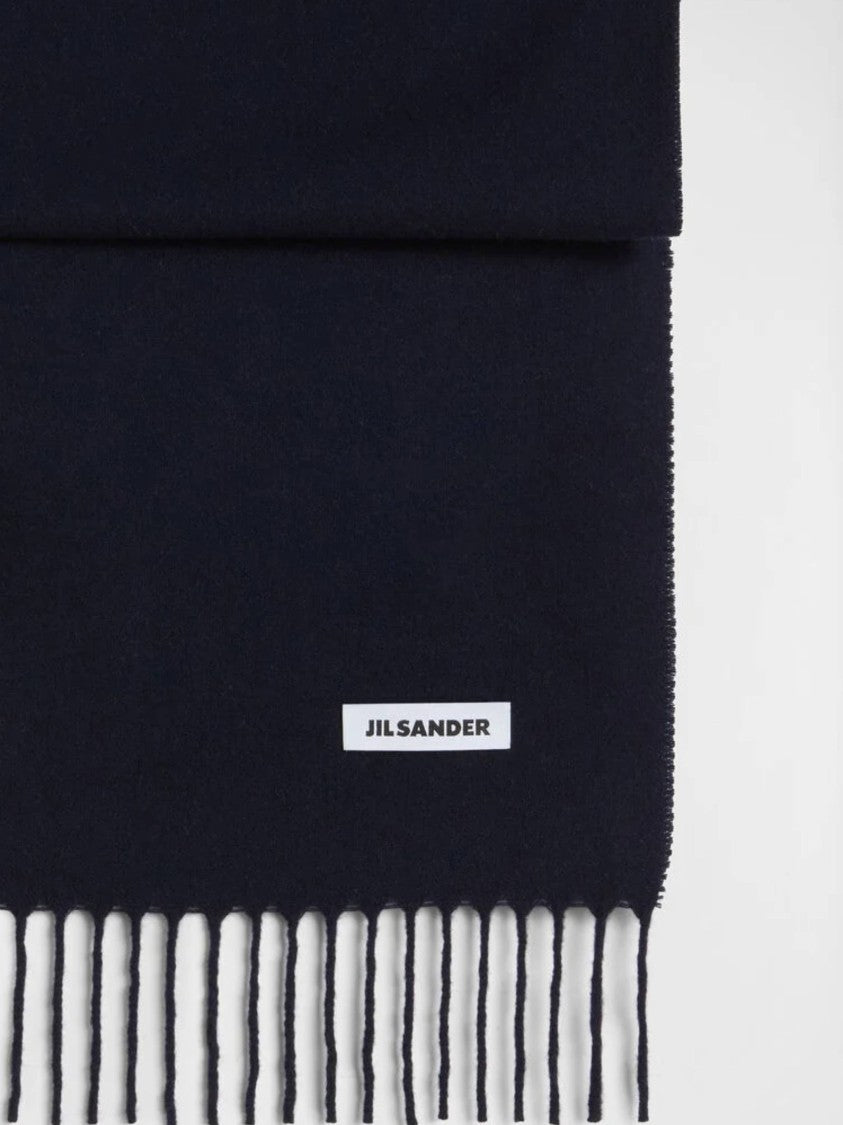 Jil Sander Solid Black Fringed Ends Scarf