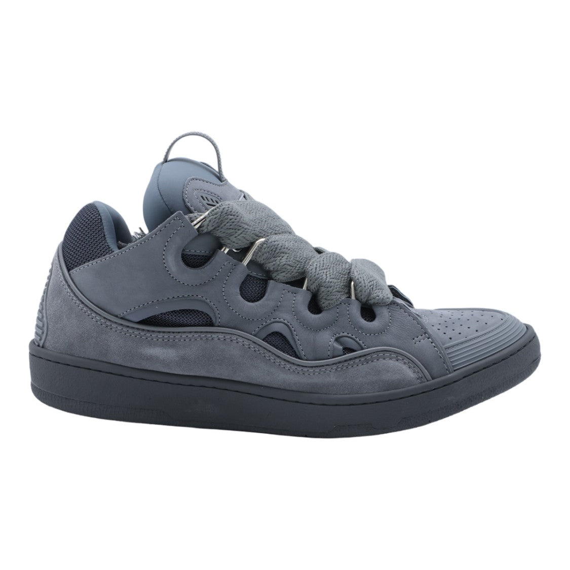 Lanvin Low-Top Matte Grey Sneakers With Textured Laces