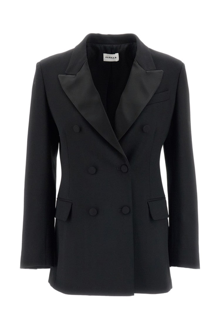 Parosh Black Satin Lapel Stretch Wool Tuxedo Jacket