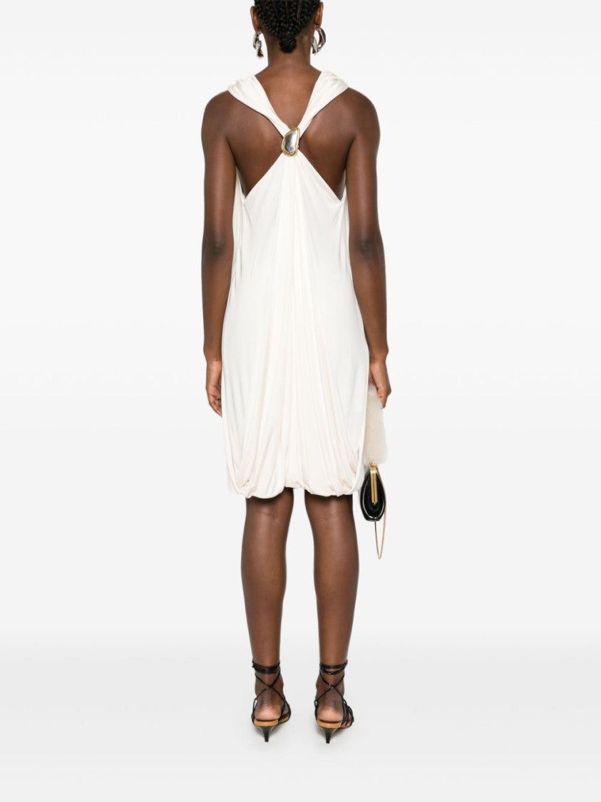 Lanvin Draped White Satin Finish Midi Dress