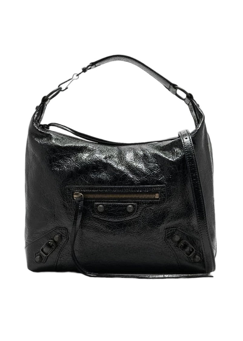 Balenciaga Glossy Lambskin Shoulder Bag With Studded Accents