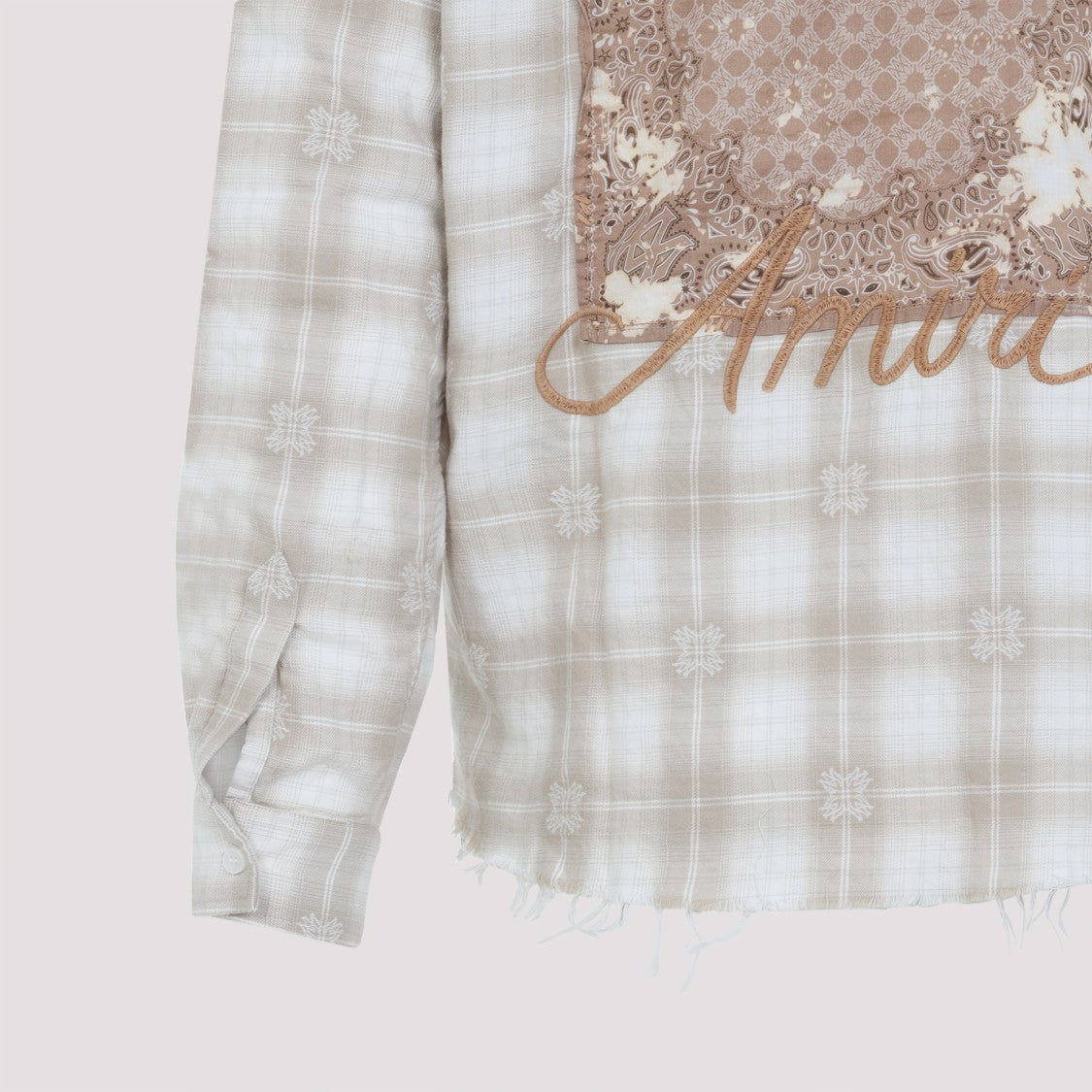 Amiri Light Camel Cotton Bleach Patch Flannel Bandana Shirt