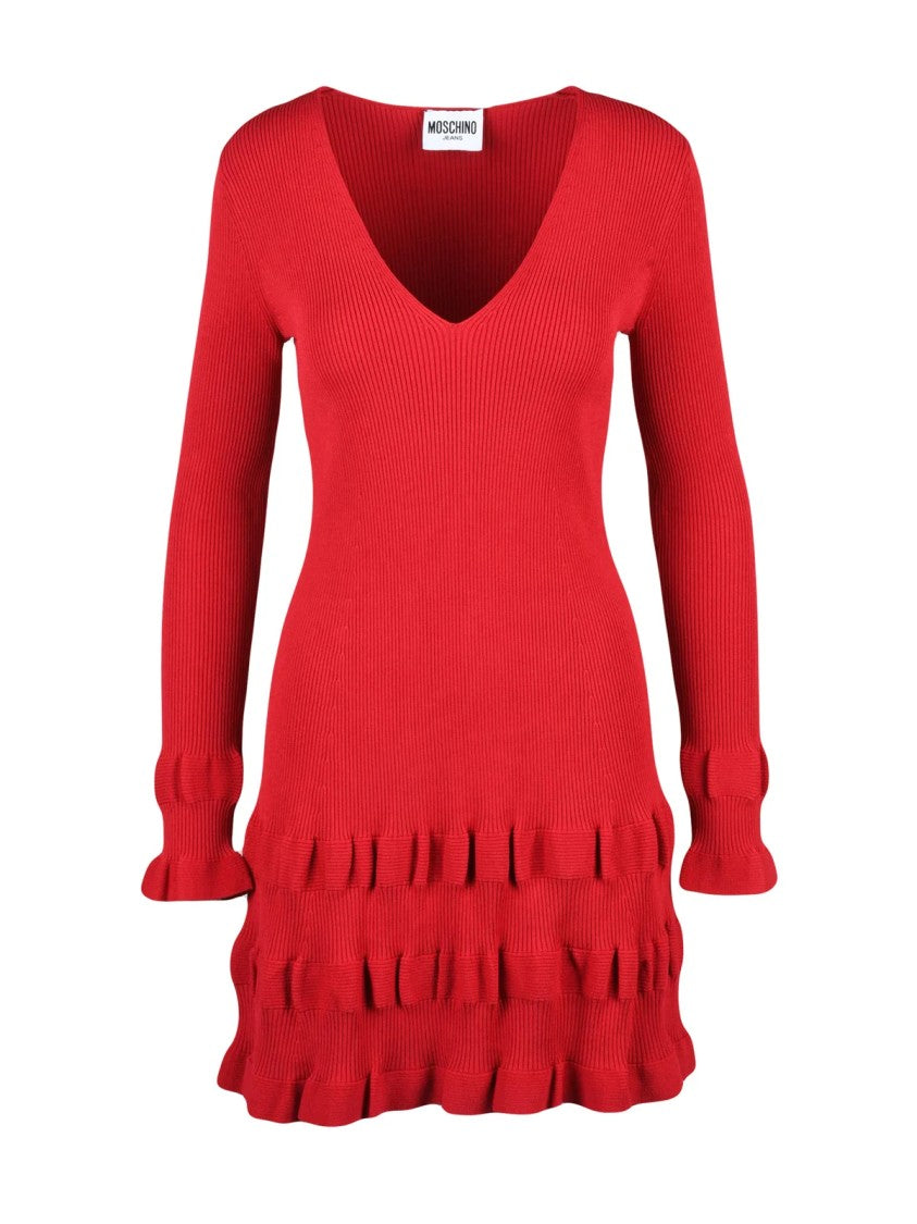 Mo5ch1no Jeans Red Viscose-Blend Fit-And-Flare Dress