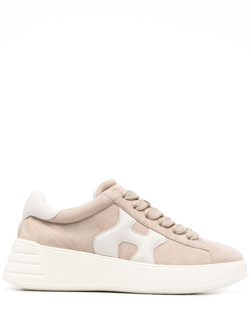 Hogan Round Toe Lace-Up Calf Suede Sneakers With Chunky Sole