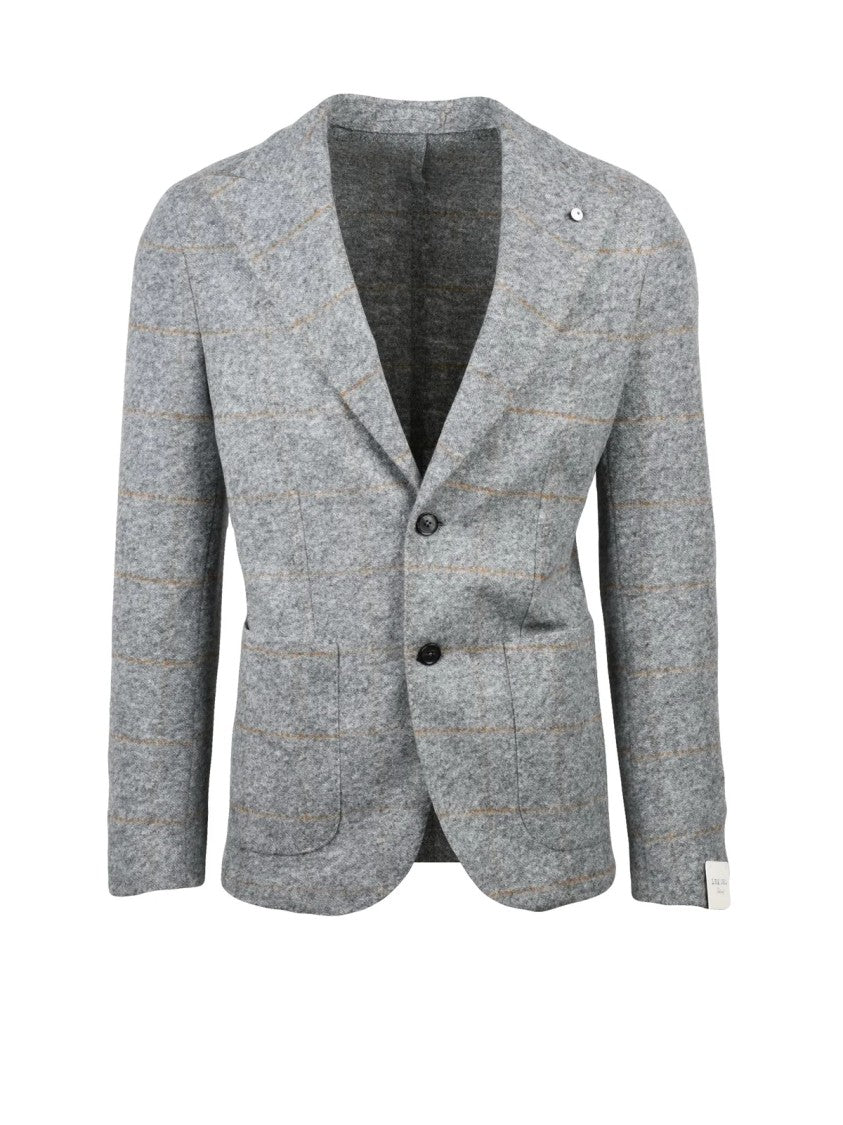 L.B.M. 1911 Rounded Cut Grey Jacket With Button Closure And Textured Finish
