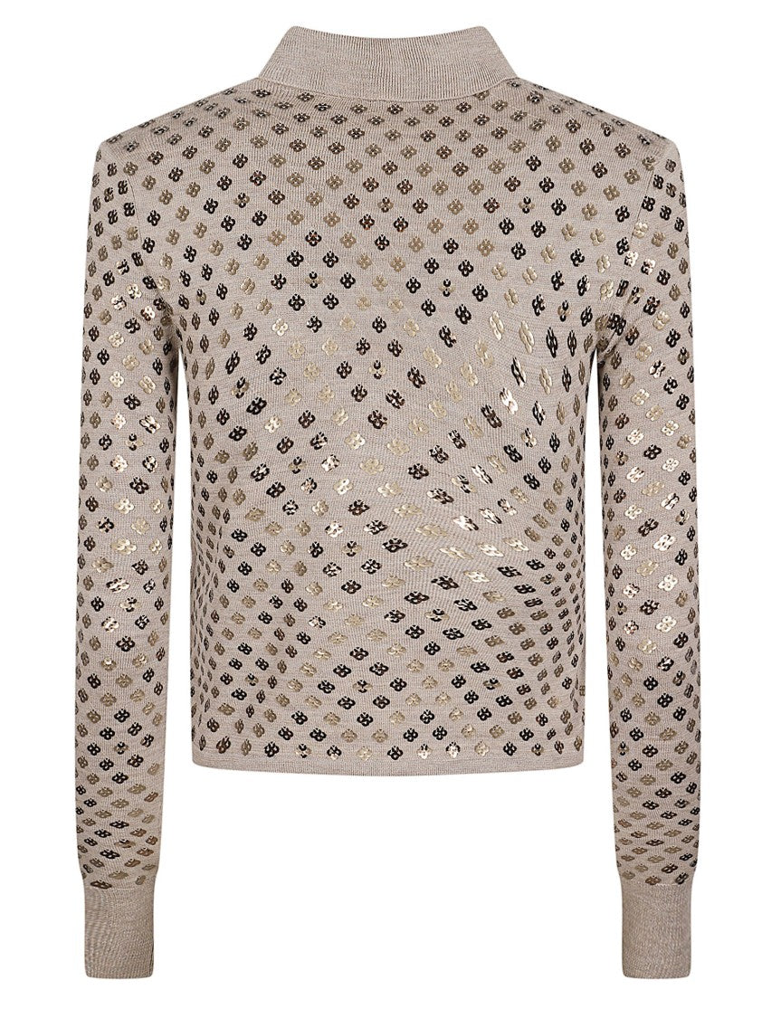 Max Mara Cropped Sweater With Classic Collar And Sequined Pattern