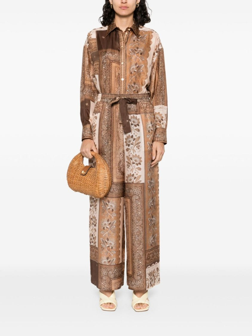 Zimmermann Brown Silk Wide-Leg Trousers With Bandana Print