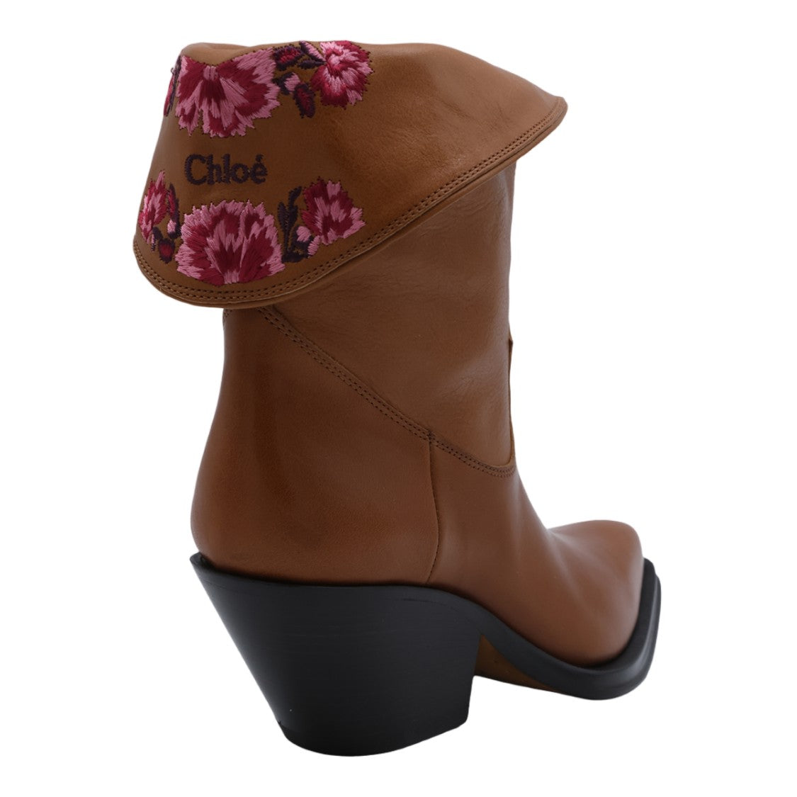 Chloé Mid-Calf Floral Embroidered Angled Block Heel Boots