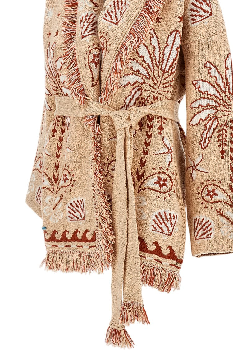 Alanui Open Long Cardigan With Belt And Fringed Edges