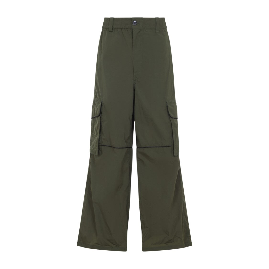 Marni Green Nylon Cargo Pants With Concealed Drawstrings