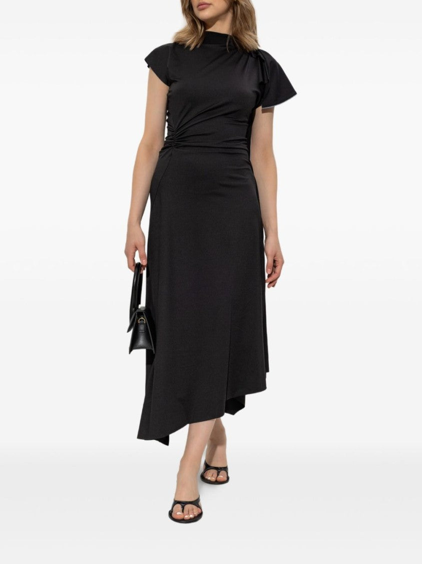 Victoria Beckham Asymmetrically Draped Black Midi Dress With Soft Ruching