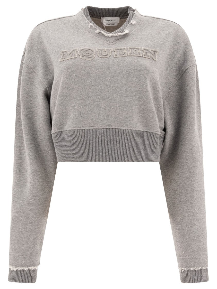 Alexander Mcqueen Cropped Sweatshirt With Mcqueen Logo