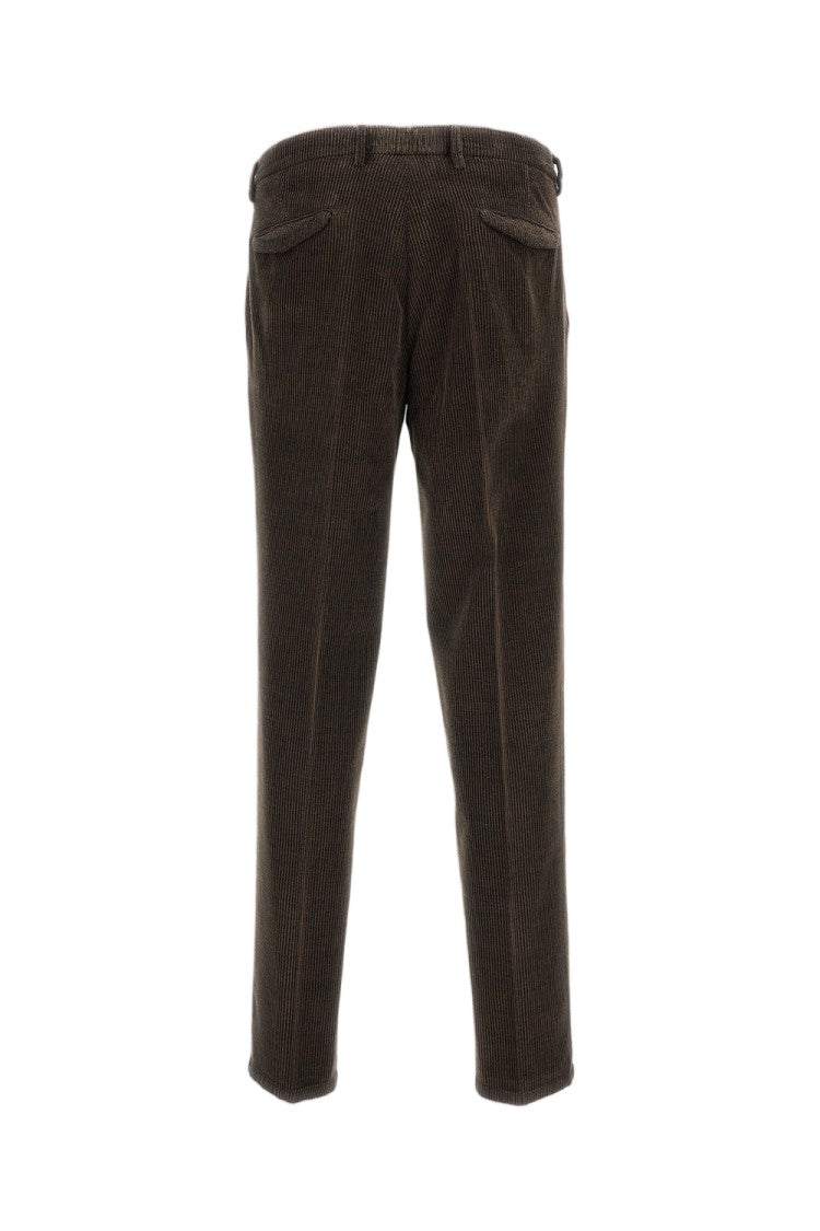 Briglia 1949 Brown Ribbed Cotton-Tencel Straight-Leg Pants