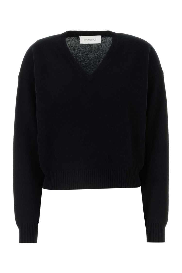 Sportmax Cropped Black Sweater With Deep V-Neckline