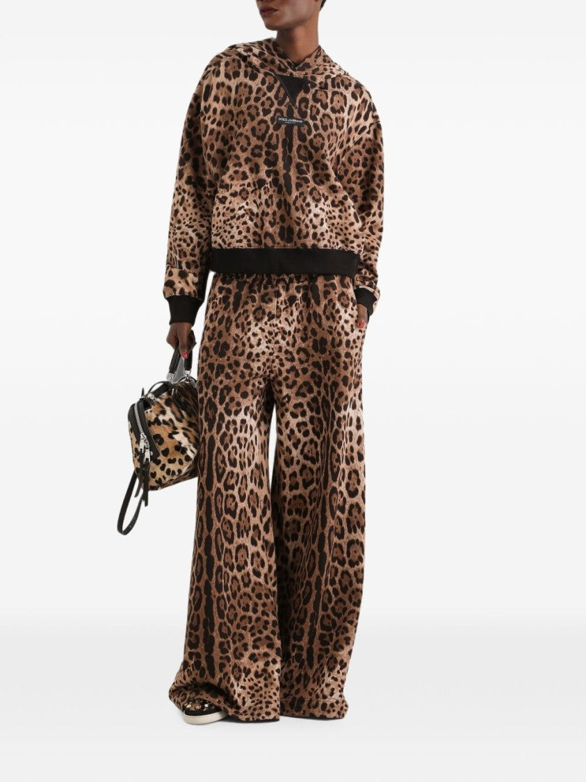 Dolce & Gabbana Cropped Leopard Print Hooded Ribbed Sweatshirt