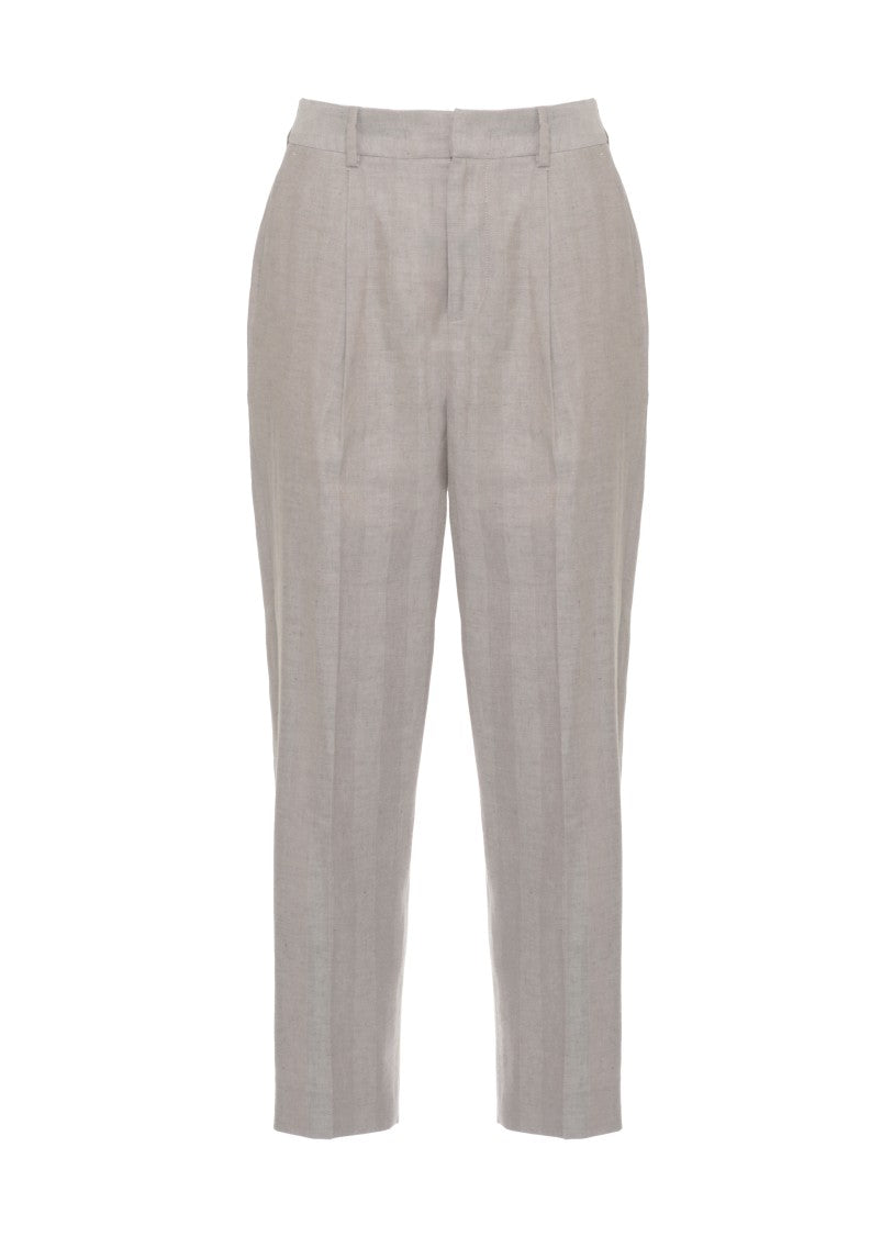 Pt Torino Beige Striped Waist Linen-Cotton Pants